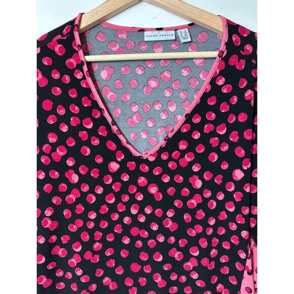 Susan Graver Printed Liquid Knit Tunic Top Long Sleeve V-Neck Red Pink Size 1X - Picture 2 of 13